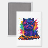 Levendige Affenpinscher Pop Kunstportret – Kleurri Magneet (Voorkant / Achterkant)