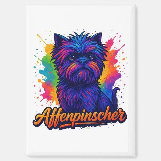 Levendige Affenpinscher Pop Kunstportret – Kleurri Magneet (Voorkant)