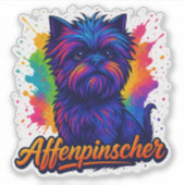 Levendige Affenpinscher Pop Kunstportret – Kleurri Sticker (Voorkant)