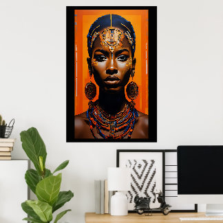 Levendige Afrikaanse Art Woman olieverfschilderij Poster