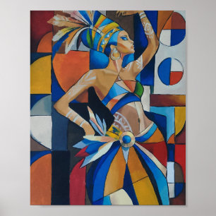 Levendige Afrikaanse Danser Kubistische Geometrisc Poster