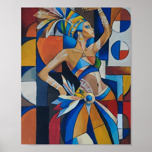 Levendige Afrikaanse Danser Kubistische Geometrisc Poster (Voorkant)