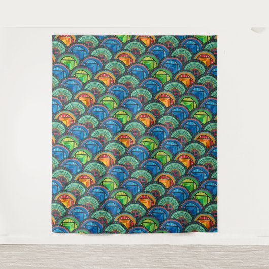 Levendige Afrikaanse Textiel: Het mengen van Patro Wandkleed (Voorkant)