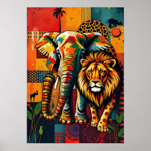 Levendige Afrikaanse wildlife kunst Poster