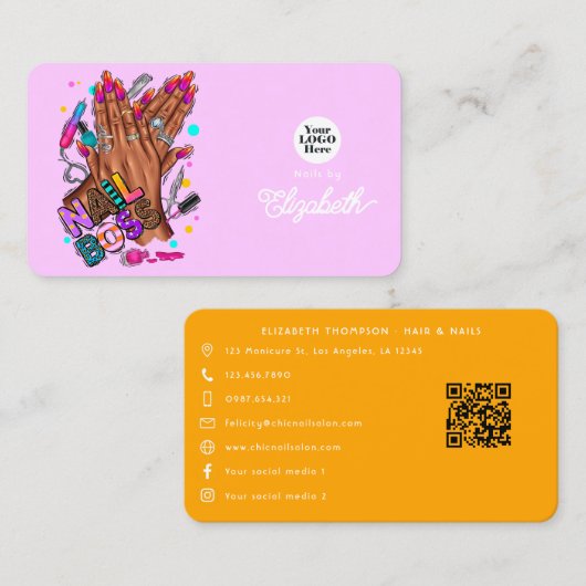 Levendige Afro-Amerikaanse Nail Boss Visitekaartje (Voorkant / Achterkant)