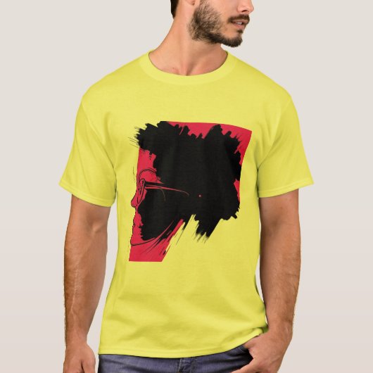 Levendige Afro Silhouette Art - Roze en Zwart T-shirt (Voorkant)
