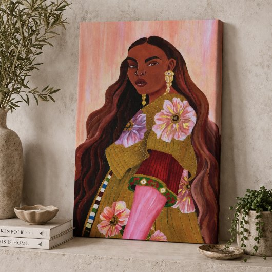 Levendige Afroboheemse Vrouw Acryl Schilderij Boho Canvas Afdruk