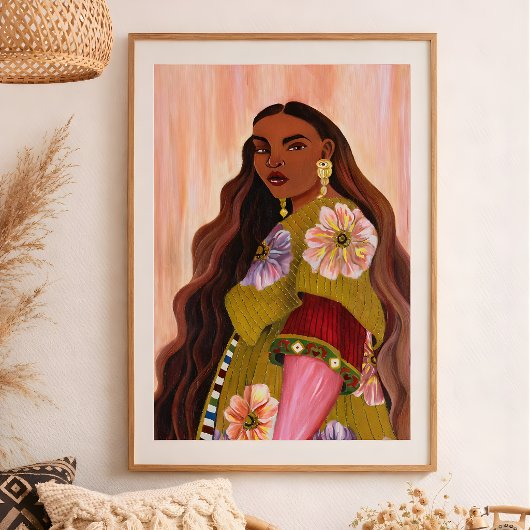 Levendige Afroboheemse Vrouw Acryl Schilderij Boho Poster