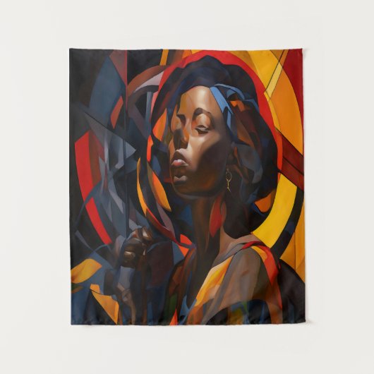 Levendige Afrocentrische Abstracte Portretkunst Wandkleed (Voorkant)