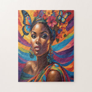 Levendige Afrocentrische Vrouw & Vlinders Legpuzzel