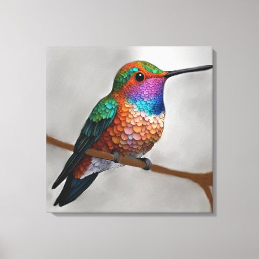 Levendige Allen's Kolibrie Schildering Canvas Afdruk (Voorkant)