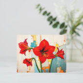 Levendige Amaryllis in Abstracte stijl Feestdagenkaart (Staand voorkant)