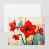 Levendige Amaryllis in Abstracte stijl Feestdagenkaart (Voorkant / Achterkant)