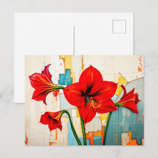 Levendige Amaryllis in Abstracte stijl Feestdagenkaart (Voorkant / Achterkant)