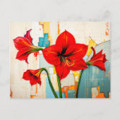 Levendige Amaryllis in Abstracte stijl Feestdagenkaart (Voorkant)