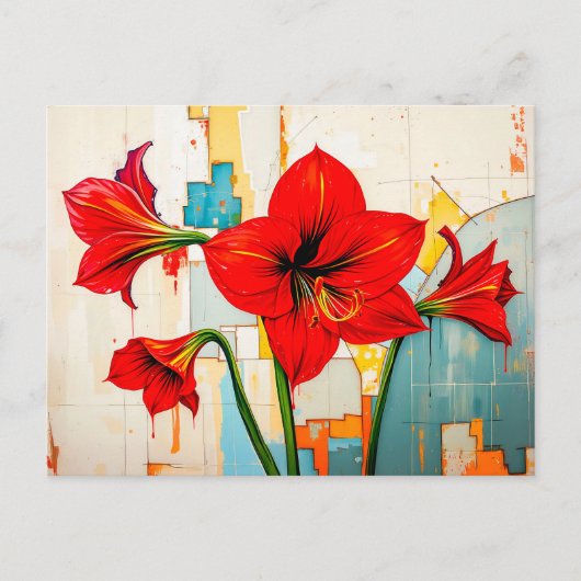 Levendige Amaryllis in Abstracte stijl Feestdagenkaart (Voorkant)