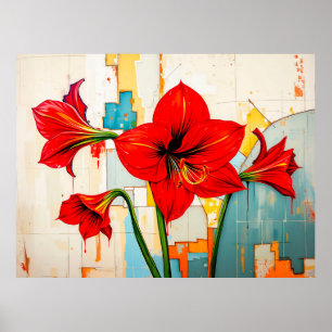 Levendige Amaryllis in moderne abstracte stijl Poster