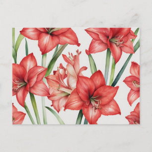 Levendige Amaryllis Waterverf Patroon in Rood Briefkaart