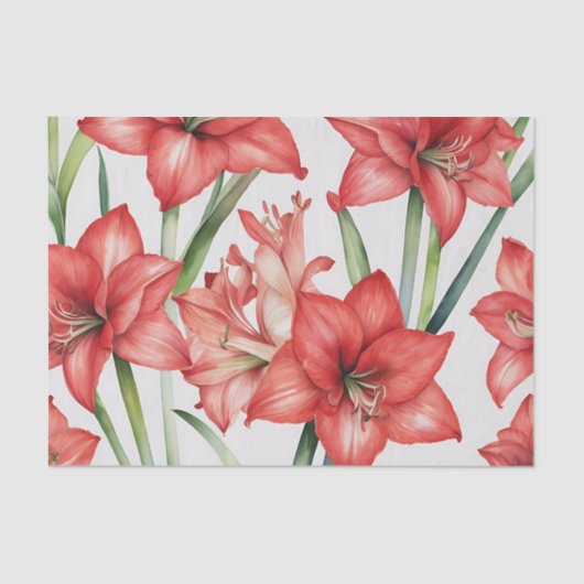 Levendige Amaryllis Waterverf Patroon in Rood Tissuepapier (Voorkant)