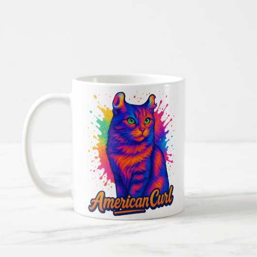Levendige Amerikaanse Curl Cat Pop Art Illustratio Koffiemok (Links)