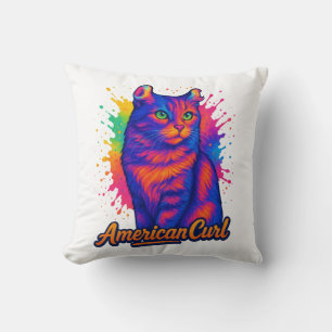 Levendige Amerikaanse Curl Cat Pop Art Illustratio Kussen