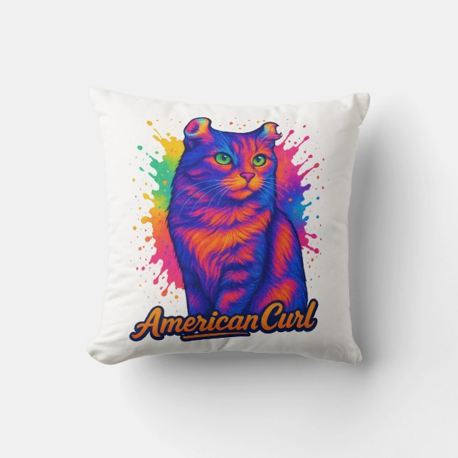 Levendige Amerikaanse Curl Cat Pop Art Illustratio Kussen (Voorkant)