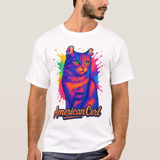 Levendige Amerikaanse Curl Cat Pop Art Illustratio T-shirt (Voorkant)