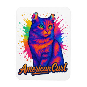 Levendige Amerikaanse Curl Kat Pop Art Illustratie Magneet
