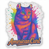 Levendige Amerikaanse Curl Kat Pop Art Illustratie Sticker (Voorkant)