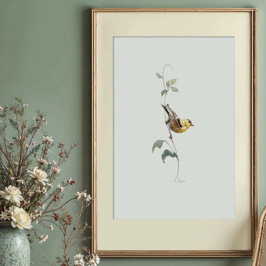 Levendige Amerikaanse Goldfinch Waterverf Art Poster