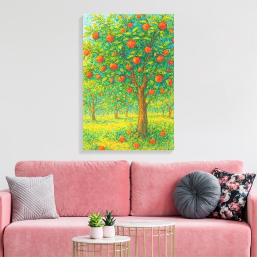 Levendige appelboomgaard tekening canvas afdruk (Insitu (Woonkamer))