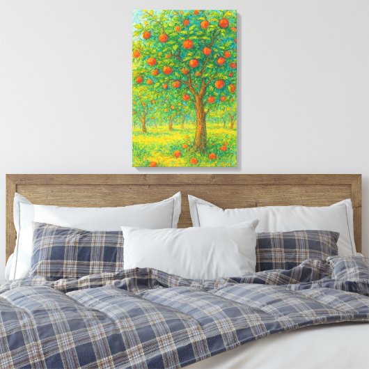 Levendige appelboomgaard tekening canvas afdruk (Insitu (Slaapkamer))
