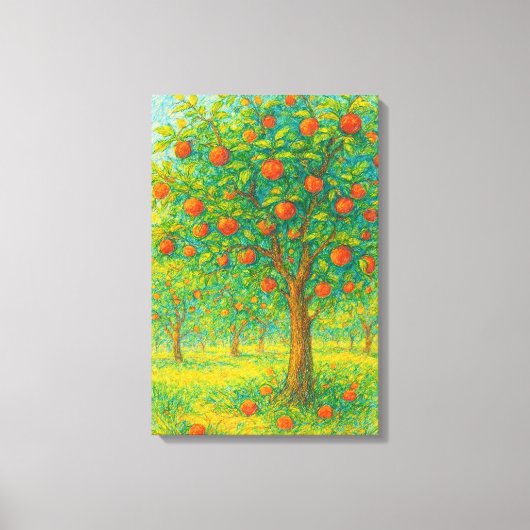 Levendige appelboomgaard tekening canvas afdruk (Voorkant)