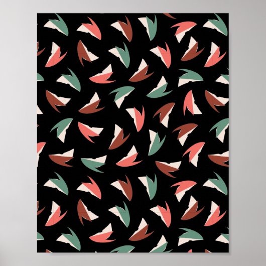 Levendige Apple Slice Fruit Patroon Zwart Poster (Voorkant)