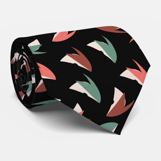 Levendige Apple Slice Fruit Patroon Zwart Stropdas (Opgerold)