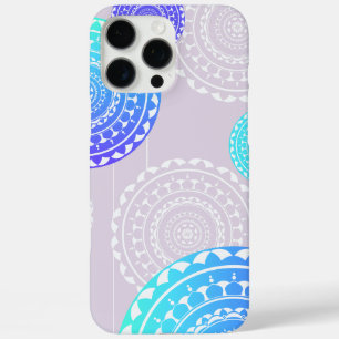 Levendige Aqua Blue Random Mandala op Roze iPhone 16 Pro Max Hoesje