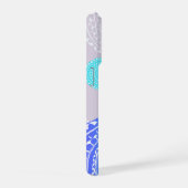 Levendige Aqua Blue Random Mandala op Roze Monogra iPhone Hoesje (Rechterkant)