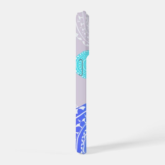 Levendige Aqua Blue Random Mandala op Roze Monogra iPhone Hoesje (Rechterkant)