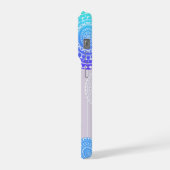 Levendige Aqua Blue Random Mandala op Roze Monogra iPhone Hoesje (Linkerkant)