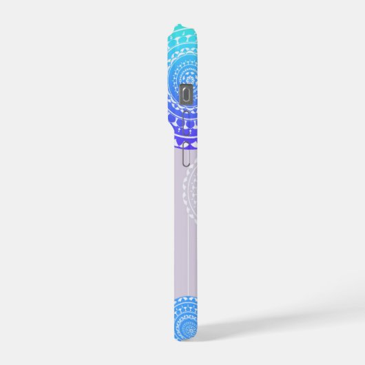 Levendige Aqua Blue Random Mandala op Roze Monogra iPhone Hoesje (Linkerkant)