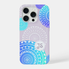 Levendige Aqua Blue Random Mandala op Roze Monogra iPhone 15 Pro Case
