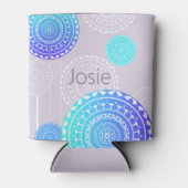 Levendige Aqua Blue Random Mandala op Roze Naam to Blikjeskoeler (Voorkant)