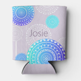 Levendige Aqua Blue Random Mandala op Roze Naam to Blikjeskoeler