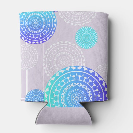 Levendige Aqua Blue Random Mandala op Roze Naam to Blikjeskoeler (Achterkant)