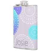 Levendige Aqua Blue Random Mandala op Roze Naam to Heupfles (Links)