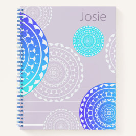 Levendige Aqua Blue Random Mandala op Roze Naam to Notitieboek
