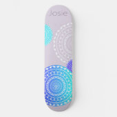 Levendige Aqua Blue Random Mandala op Roze Naam to Persoonlijk Skateboard (Voorkant)
