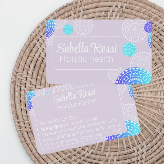 Levendige Aqua Blue Random Mandala op Roze Visitekaartje