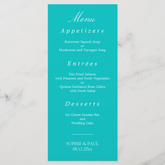 Levendige Aqua bruiloft Menu (Voorkant)
