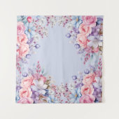 Levendige Aqua & Roze Bloemen Foto Achtergrond Wandkleed (Voorkant (horizontaal))